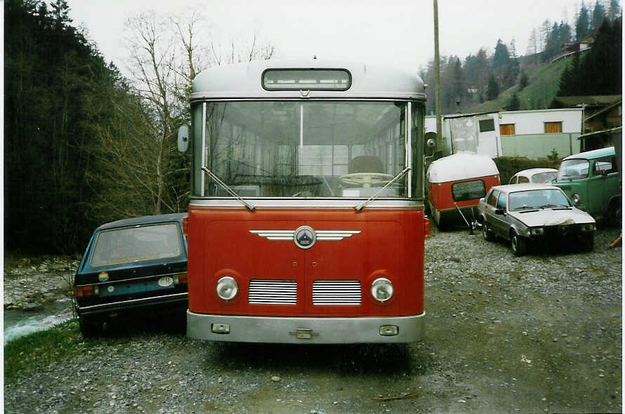 (003'129) - AFA Adelboden - Nr. 11 - Saurer/Hess (ex Roth, Chur Nr. 10) im April 1988 in Adelboden, Margeli