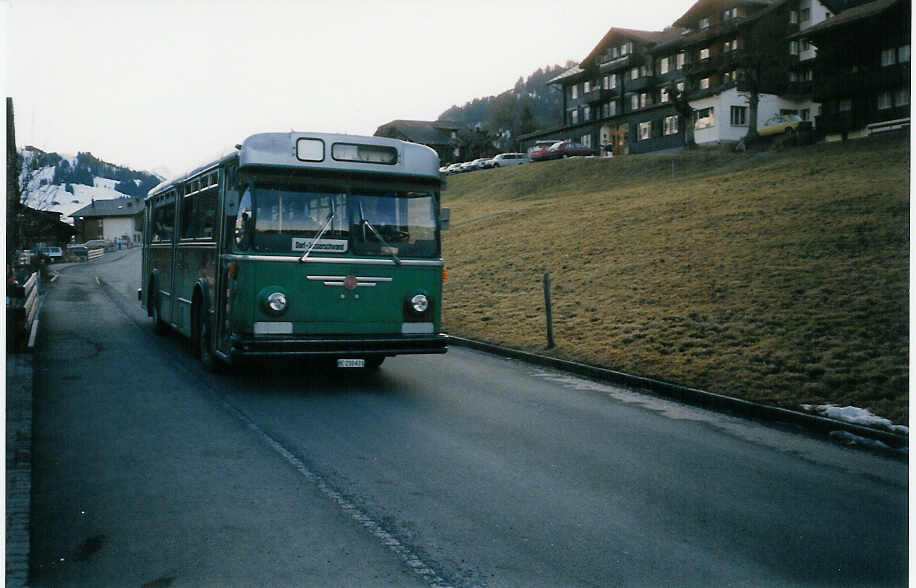 (005'308) - AFA Adelboden - Nr. 1/BE 210'631 - FBW/FHS (ex BVB Basel Nr. 52) am 18. Februar 1990 in Adelboden, Schlegeli