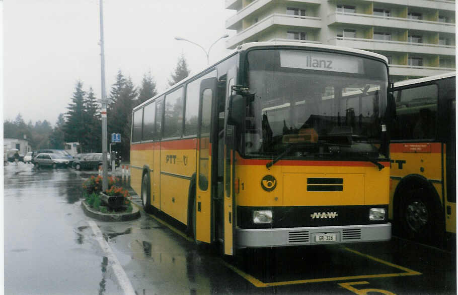 (018'335) - Solr&Fontana, Ilanz - Nr. 1/GR 326 - NAW/Lauber am 2. August 1997 beim Bahnhof Ilanz