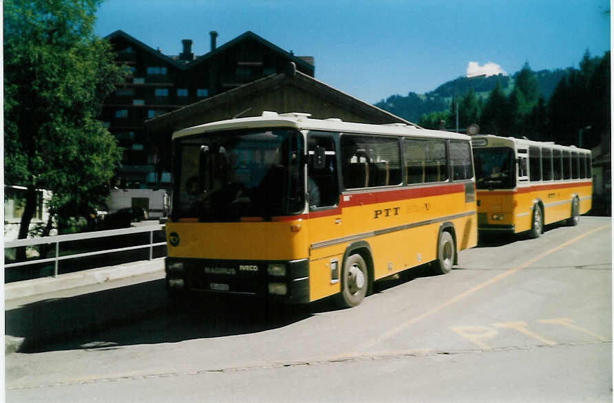 (019'019) - Kbli, Gstaad - BE 419'130 - Magirus/Iveco (ex P 22'208) am 31. August 1997 beim Bahnhof Gstaad