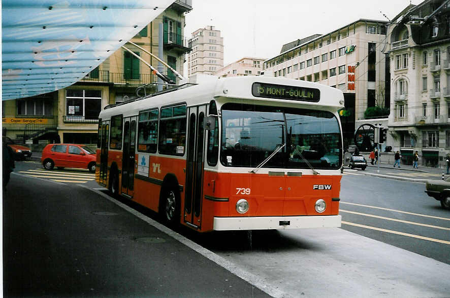(022'307) - TL Lausanne - Nr. 739 - FBW/Hess Trolleybus am 15. April 1998 in Lausanne, Chauderon