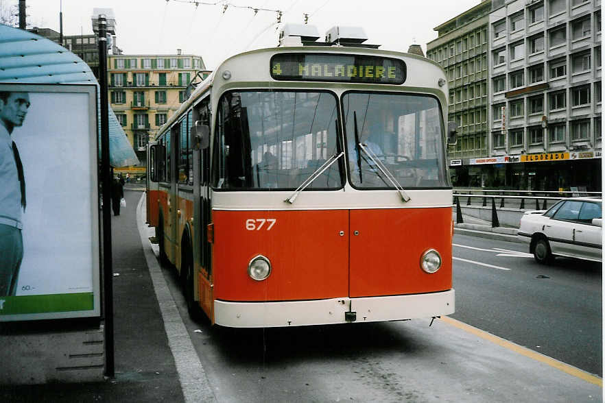 (022'308) - TL Lausanne - Nr. 677 - FBW/Eggli Trolleybus am 15. April 1998 in Lausanne, Chauderon