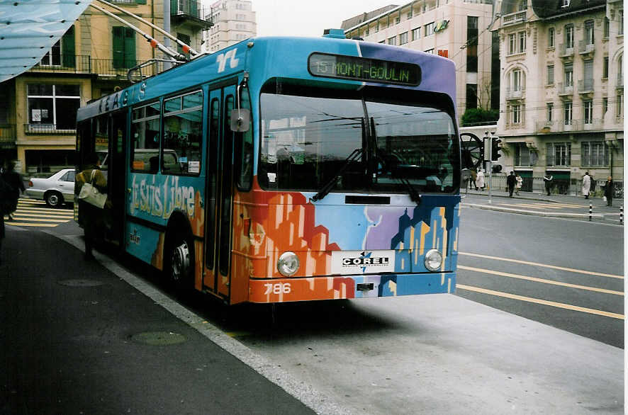 (022'312) - TL Lausanne - Nr. 786 - NAW/Lauber Trolleybus am 15. April 1998 in Lausanne, Chauderon