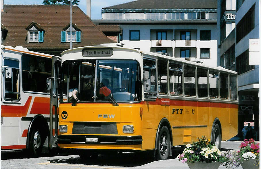 (023'602) - Burri, Teuffenthal - BE 336'192 - FBW/R&J am 20. Juni 1998 beim Bahnhof Thun