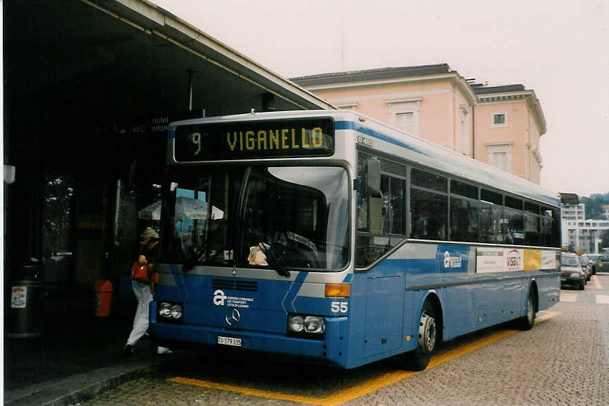 (024'420) - ACT Lugano - Nr. 55/TI 179'335 - Mercedes (ex Nr. 25) am 13. Juli 1998 beim Bahnhof Lugano