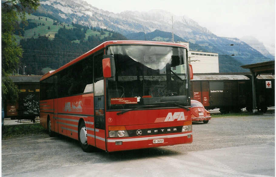 (024'606) - AFA Adelboden - Nr. 7/BE 26'707 - Setra am 14. Juli 1998 beim Gterbahnhof Frutigen