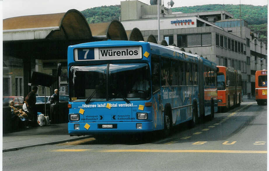 (024'801) - RVBW Wettingen - Nr. 113/AG 226'218 - MAN/R&J am 15. Juli 1998 beim Bahnhof Baden