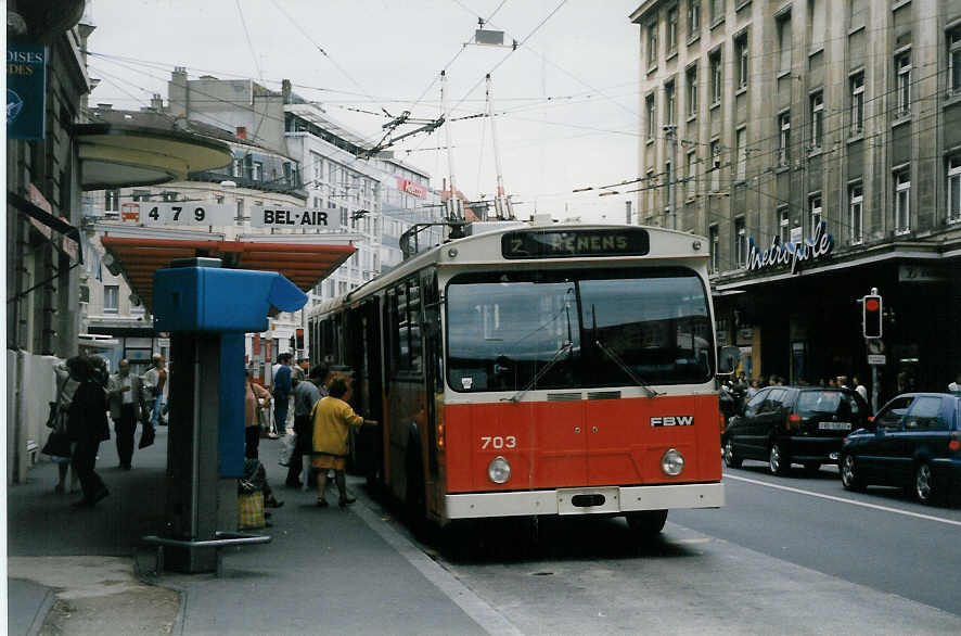 (025'621) - TL Lausanne - Nr. 703 - FBW/Hess Trolleybus am 22. August 1998 in Lausanne, Bel-Air