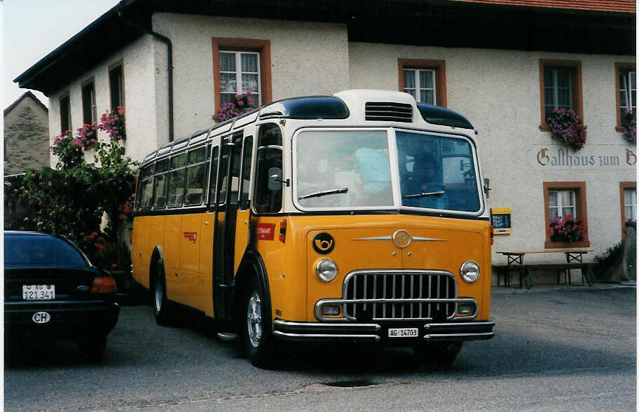 (025'934) - Lambach, Mriken - AG 14'703 - FBW/FHS (ex Hotz, Rickenbach bei Wil/TG; ex P 24'079) am 5. September 1998 in Hottwil, Gasthof zum Bren