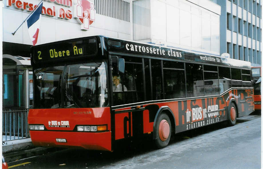 (026'734) - SBC Chur - Nr. 3/GR 97'503 - Neoplan am 6. Oktober 1998 beim Bahnhof Chur