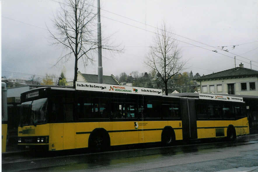 (027'923) - VBSH Schaffhausen - Nr. 6/SH 38'006 - Scania/FHS am 16. November 1998 beim Bahnhof Schaffhausen
