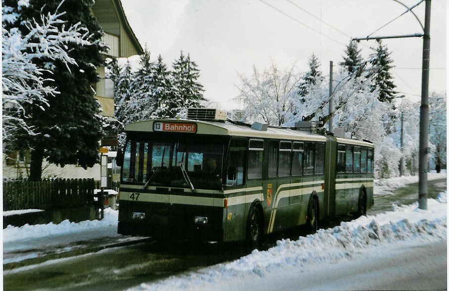 (029'310) - SVB Bern - Nr. 47 - FBW/Gangloff Gelenktrolleybus am 10. Februar 1999 in Bern, Statthalterstrasse