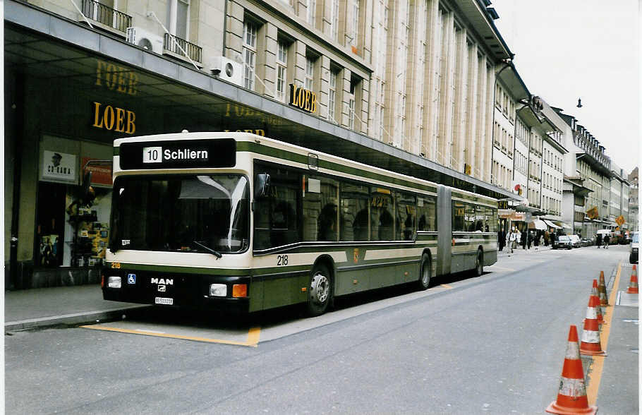 (029'819) - SVB Bern - Nr. 218/BE 513'218 - MAN am 1. Mrz 1999 beim Bahnhof Bern