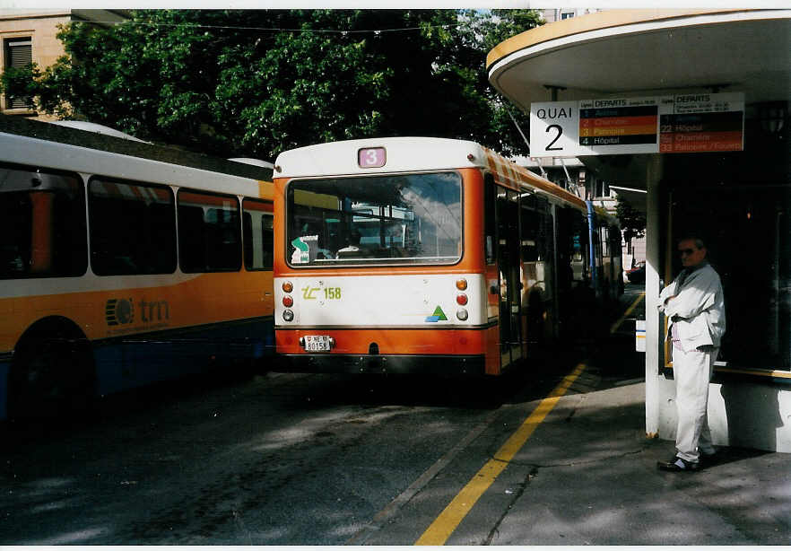 (033'411) - TC La Chaux-de-Fonds - Nr. 158/NE 80'158 - FBW/Lauber-Hess-R&J (ex TPG Genve Nr. 531) am 6. Juli 1999 beim Bahnhof Lausanne