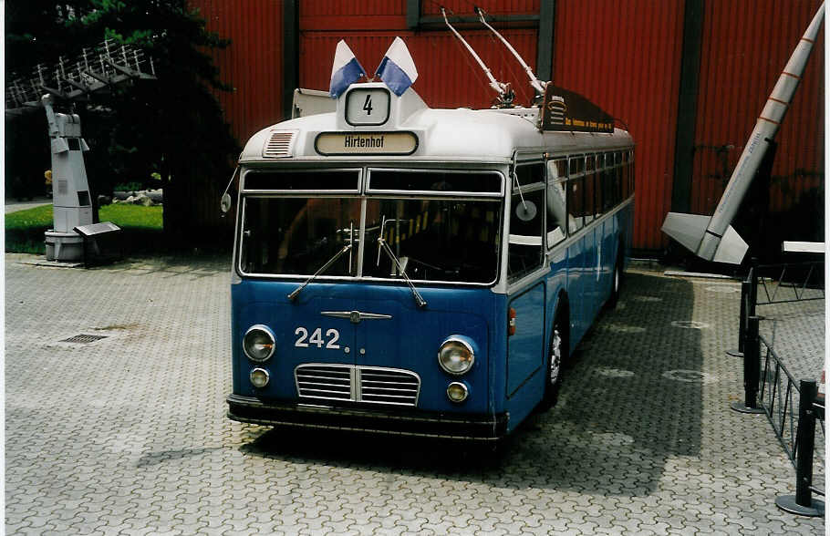 (034'134) - VBL Luzern - Nr. 242 - FBW/Schindler Trolleybus am 13. Juli 1999 in Luzern, Verkehrshaus