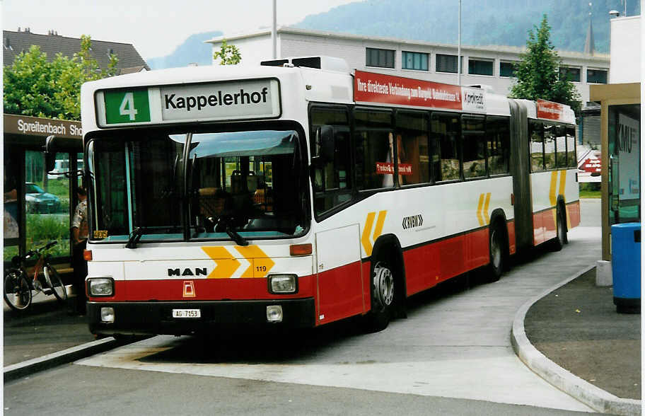 (035'015) - RVBW Wettingen - Nr. 119/AG 7153 - MAN/R&J am 4. August 1999 in Spreitenbach, Shopping Center