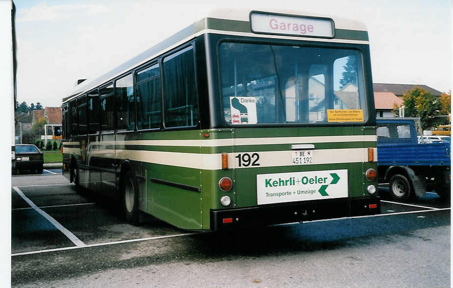 (037'418) - SVB Bern - Nr. 192/BE 451'192 - Volvo/R&J am 26. Oktober 1999 in Thun-Lerchenfeld, Waldeck