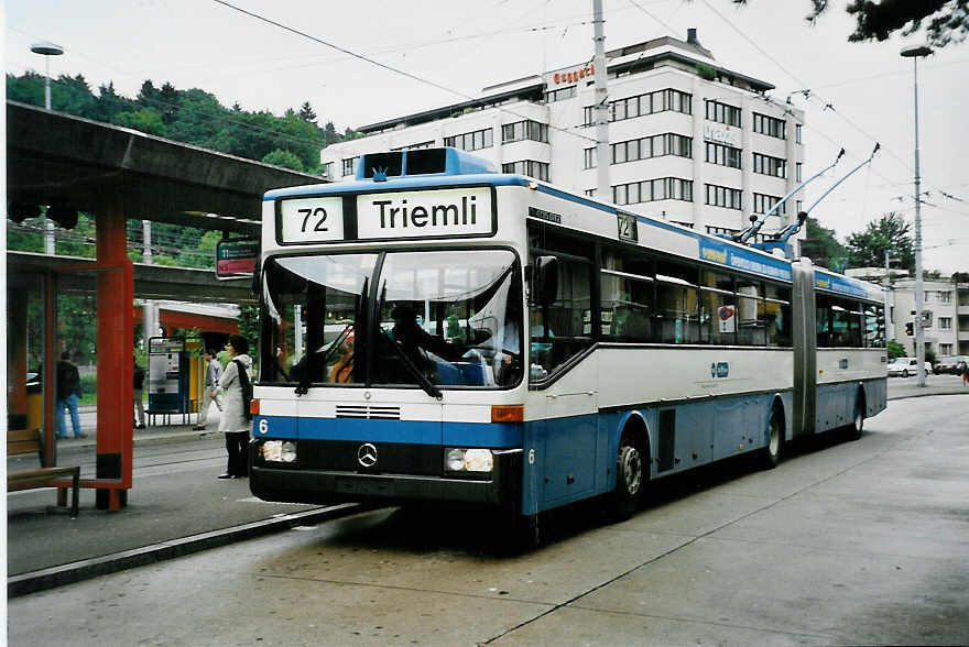 (041'936) - VBZ Zrich - Nr. 6 - Mercedes Gelenktrolleybus am 13. Juli 2000 in Zrich, Bucheggplatz