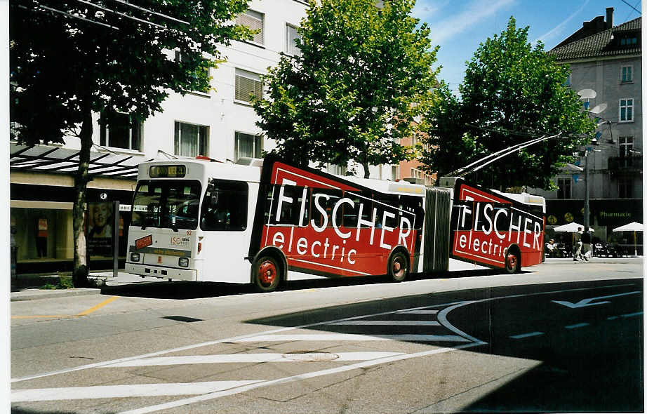 (042'209) - VB Biel - Nr. 62 - Volvo/R&J Gelenktrolleybus am 20. Juli 2000 in Biel, Mhlebrcke
