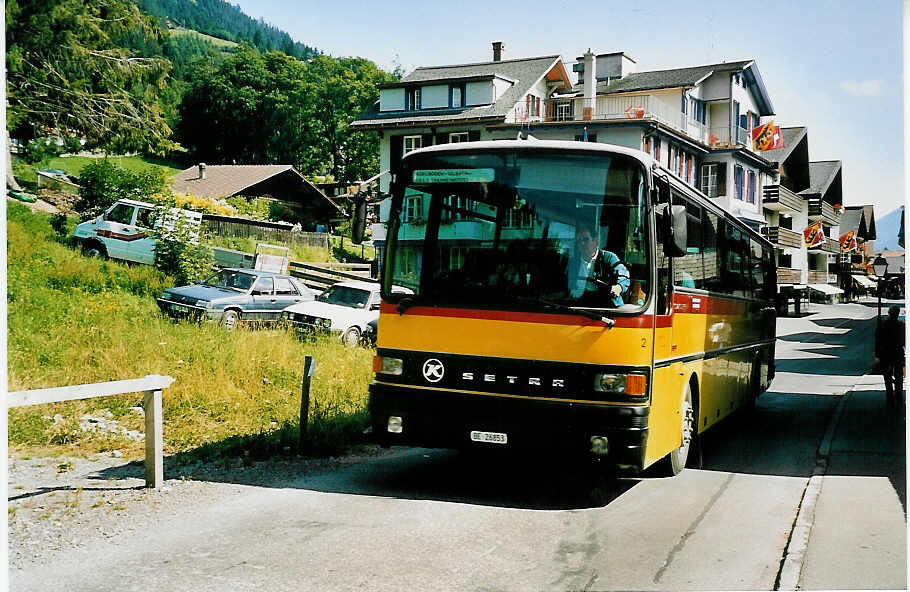 (042'535) - Geiger, Adelboden - Nr. 2/BE 26'853 - Setra (ex In Albon, Visp am 13. August 2000 in Adelboden, Vorschwand