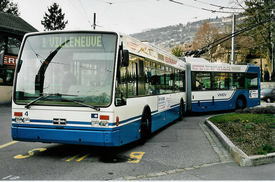 (045'001) - VMCV Clarens - Nr. 4 - Van Hool Gelenktrolleybus am 20. Februar 2001 in Vevey, Funi