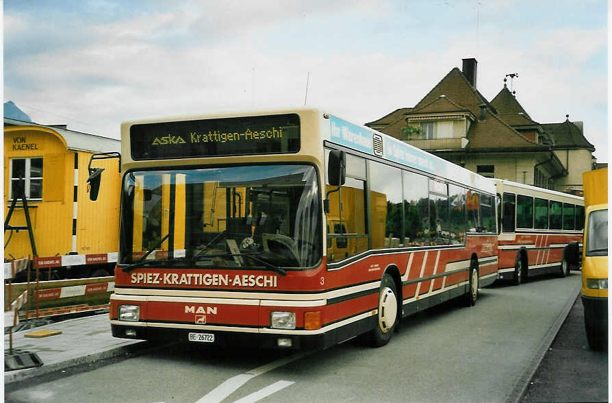 (046'910) - ASKA Aeschi - Nr. 3/BE 26'722 - MAN am 1. Juni 2001 beim Bahnhof Spiez