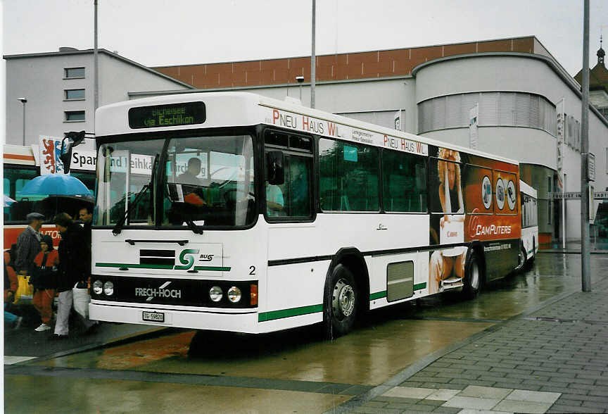 (048'418) - BOS Wil - Nr. 2/TG 59'820 - Volvo/FHS (ex BHW Wil Nr. 2) am 18. Juli 2001 beim Bahnhof Wil