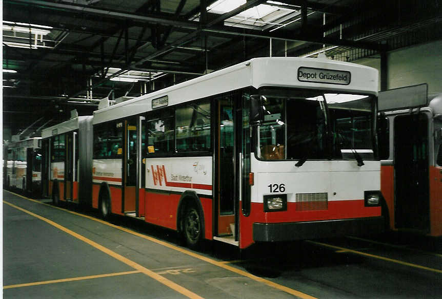 (048'528) - WV Winterthur - Nr. 126 - Saurer/FHS Gelenktrolleybus am 18. Juli 2001 in Winterthur, Depot Grzefeld