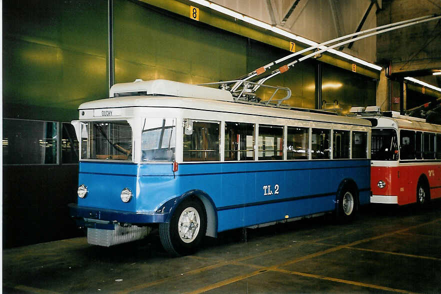 (052'418) - TL Lausanne - Nr. 2 - FBW/Eggli Trolleybus (ex Nr. 3) am 17. Mrz 2002 in Lausanne, Dpt Borde