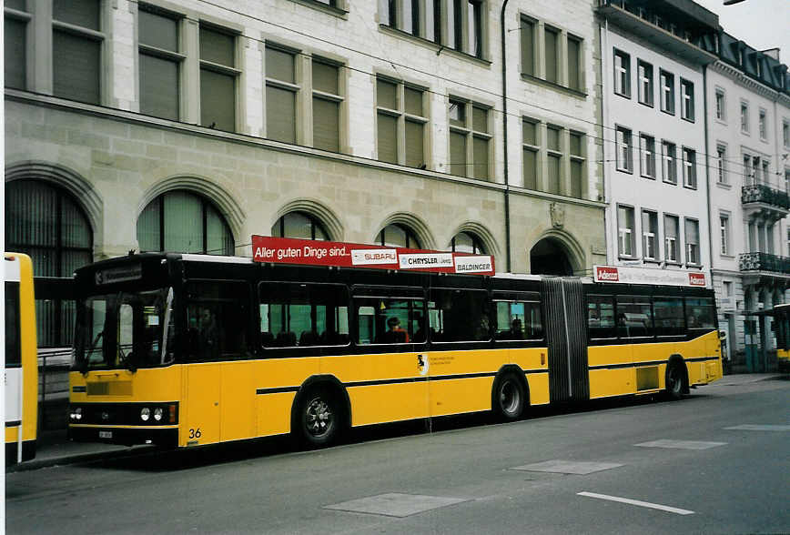 (058'808) - VBSH Schaffhausen - Nr. 36/SH 38'036 - Scania/FHS (ex Nr. 6) am 20. Februar 2003 beim Bahnhof Schaffhausen