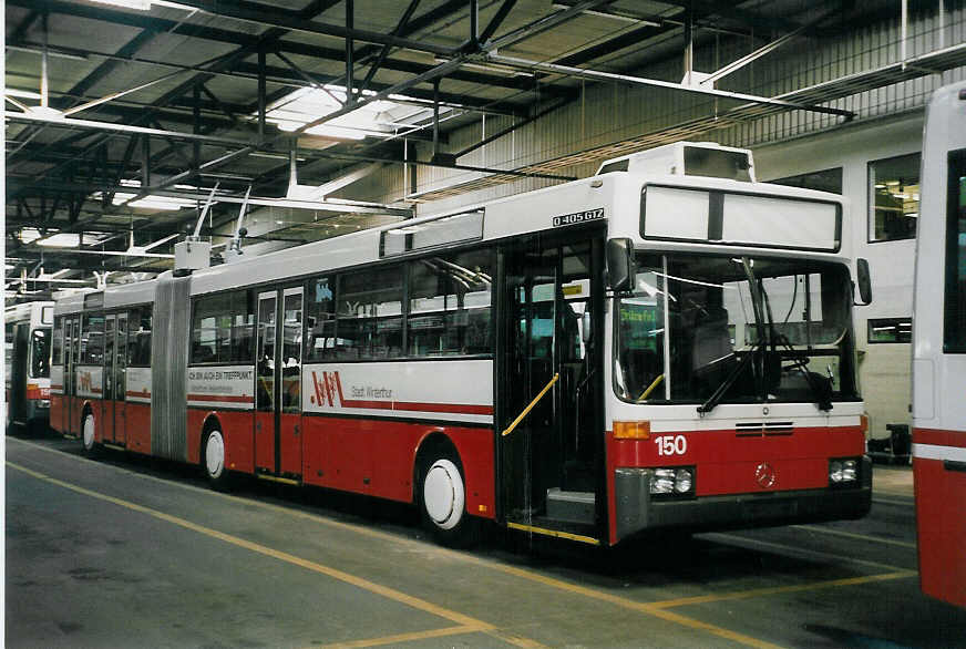 (059'006) - WV Winterthur - Nr. 150 - Mercedes Gelenktrolleybus am 20. Februar 2003 in Winterthur, Depot Grzefeld