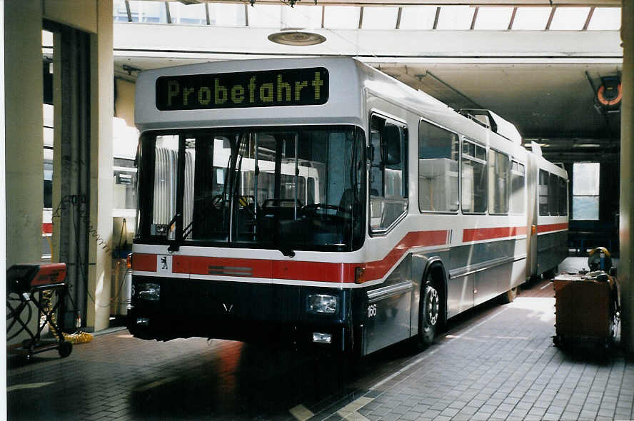 (059'508) - VBSG St. Gallen - Nr. 166 - NAW/Hess Gelenktrolleybus am 29. Mrz 2003 in St. Gallen, Depot