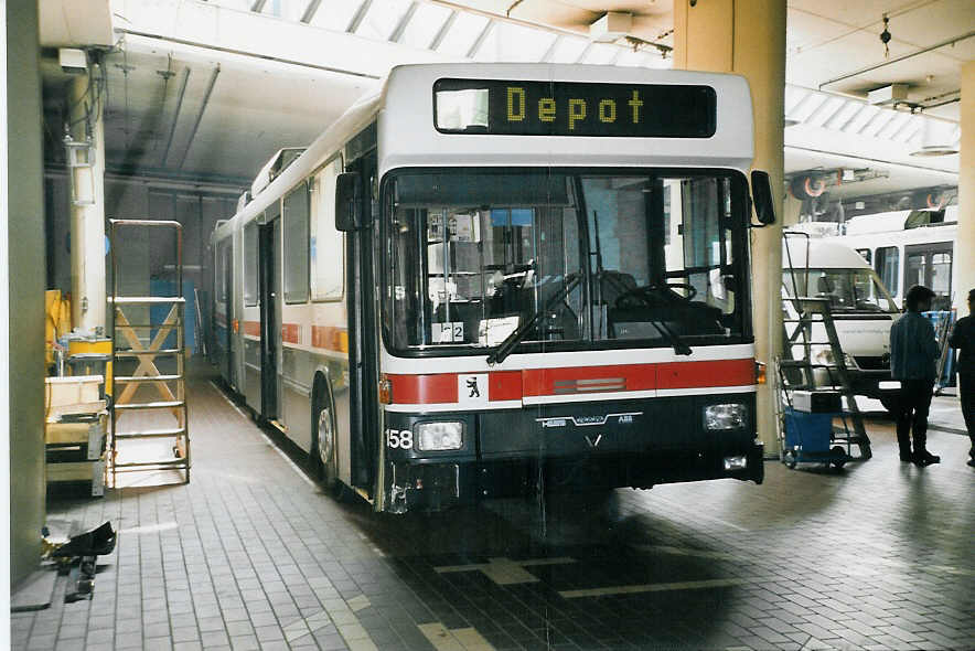 (059'509) - VBSG St. Gallen - Nr. 158 - NAW/Hess Gelenktrolleybus am 29. Mrz 2003 in St. Gallen, Depot