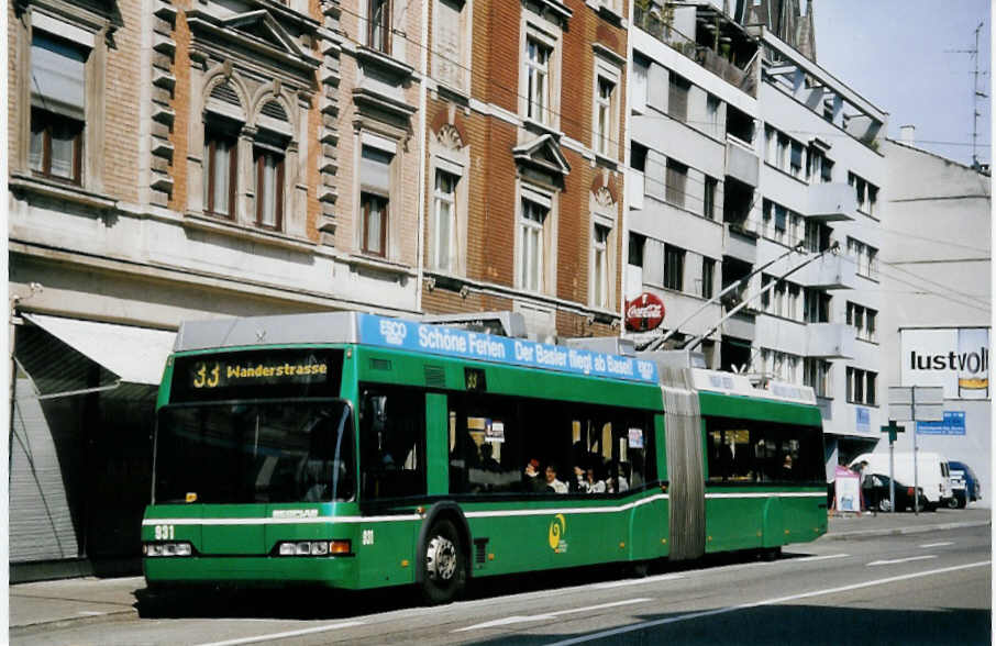 (059'926) - BVB Basel - Nr. 931 - Neoplan Gelenktrolleybus am 19. April 2003 in Basel, Feldbergstrasse