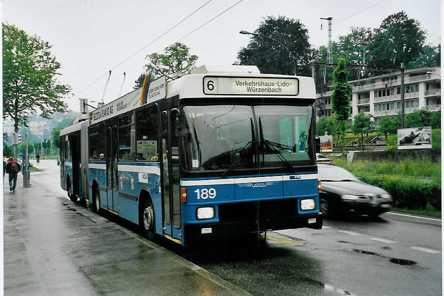 (060'519) - VBL Luzern - Nr. 189 - NAW/Hess Gelenktrolleybus am 26. Mai 2003 in Luzern, Verkehrshaus