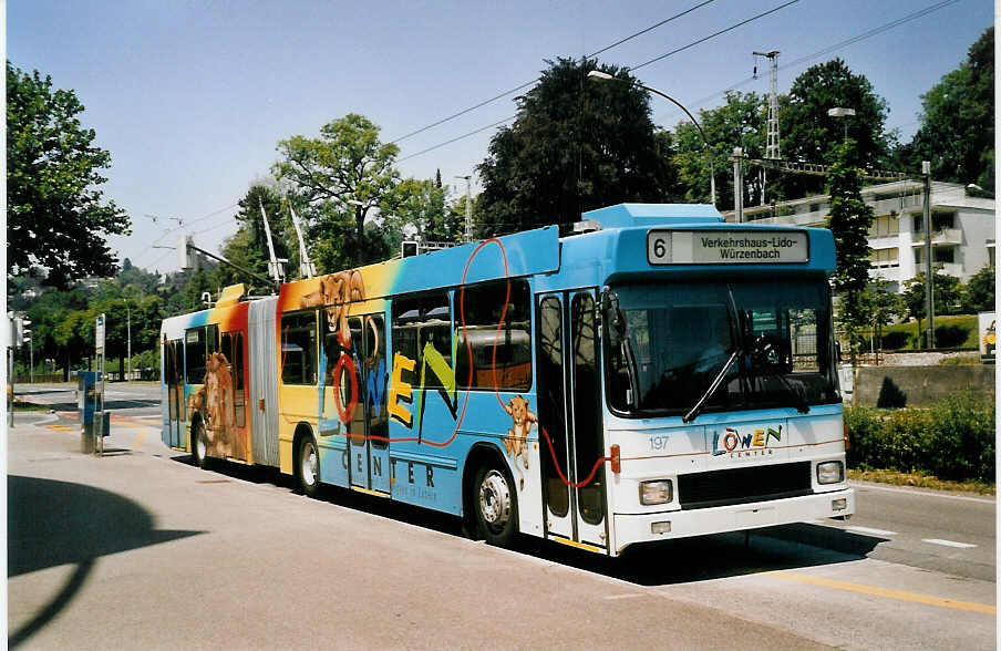 (061'516) - VBL Luzern - Nr. 197 - NAW/Hess Gelenktrolleybus am 13. Juli 2003 in Luzern, Verkehrshaus