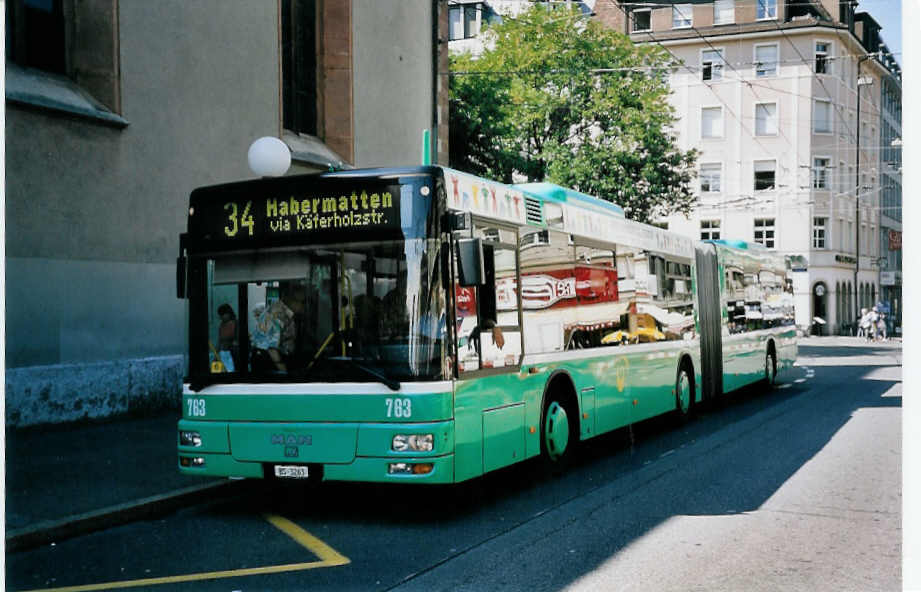 (062'105) - BVB Basel - Nr. 763/BS 3263 - MAN am 29. Juli 2003 in Basel, Claraplatz