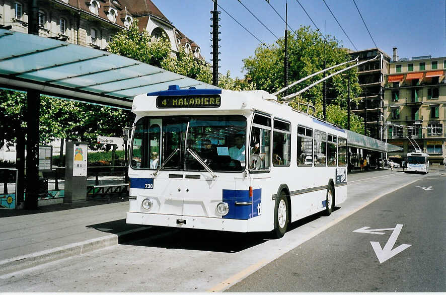 (062'621) - TL Lausanne - Nr. 730 - FBW/Hess Trolleybus am 4. August 2003 in Lausanne, Chauderon