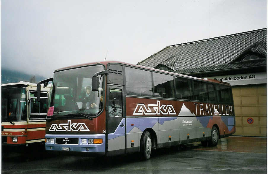 (065'307) - ASKA Aeschi - Nr. 14/BE 110'482 - MAN am 7. Februar 2004 beim Bahnhof Frutigen