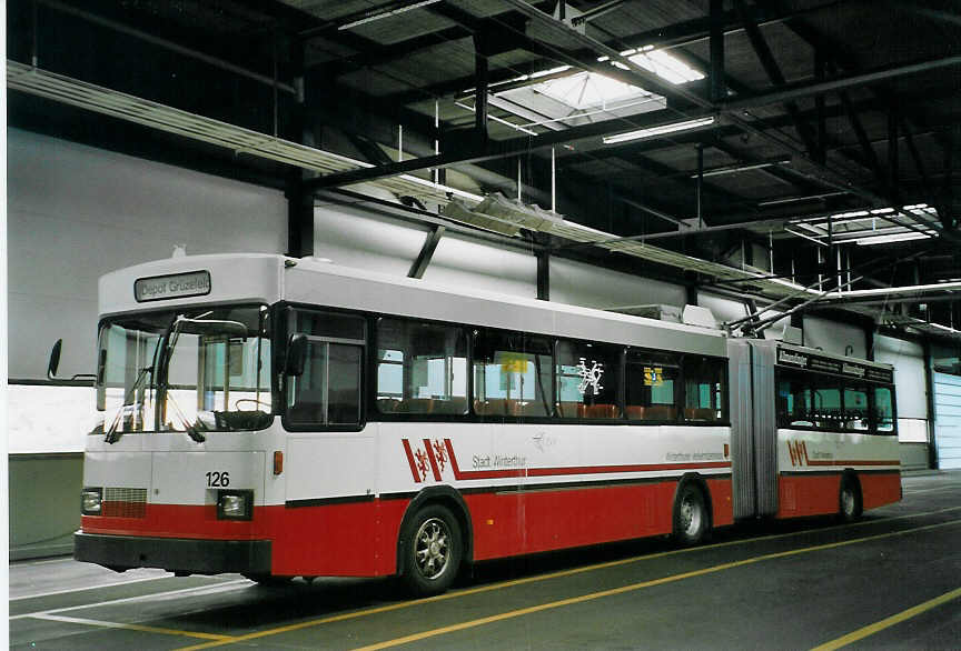 (067'101) - WV Winterthur - Nr. 126 - Saurer/FHS Gelenktrolleybus am 24. April 2004 in Winterthur, Depot Grzefeld