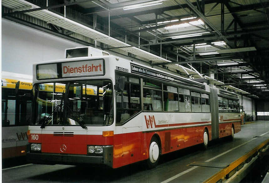 (067'103) - WV Winterthur - Nr. 160 - Mercedes Gelenktrolleybus am 24. April 2004 in Winterthur, Depot Grzefeld