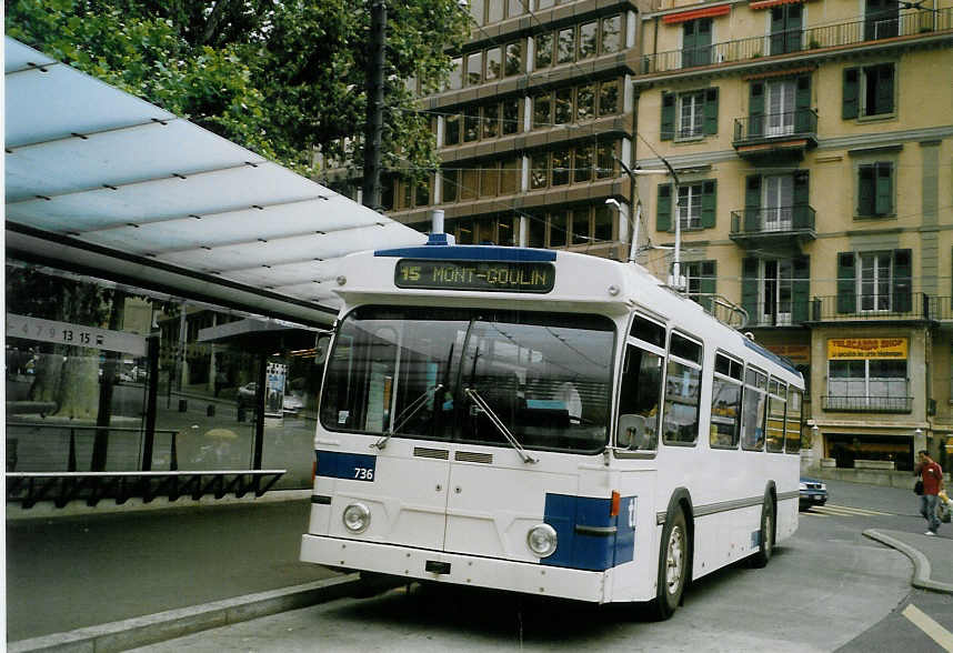 (069'129) - TL Lausanne - Nr. 736 - FBW/Hess Trolleybus am 8. Juli 2004 in Lausanne, Chauderon