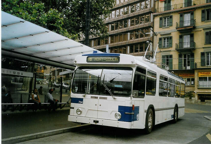 (069'135) - TL Lausanne - Nr. 734 - FBW/Hess Trolleybus am 8. Juli 2004 in Lausanne, Chauderon