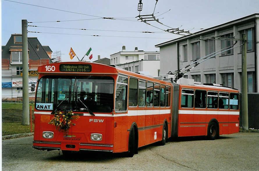 (074'129) - TN Neuchtel - Nr. 160 - FBW/Hess Gelenktrolleybus (ex Nr. 60) am 16. Januar 2005 in Cormondrche, Dpt