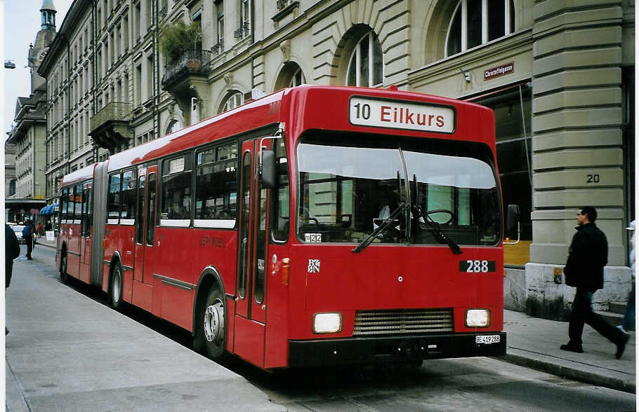 (074'511) - Bernmobil, Bern - Nr. 288/BE 419'288 - Volvo/R&J-Hess-Gangloff am 10. Februar 2005 beim Bahnhof Bern