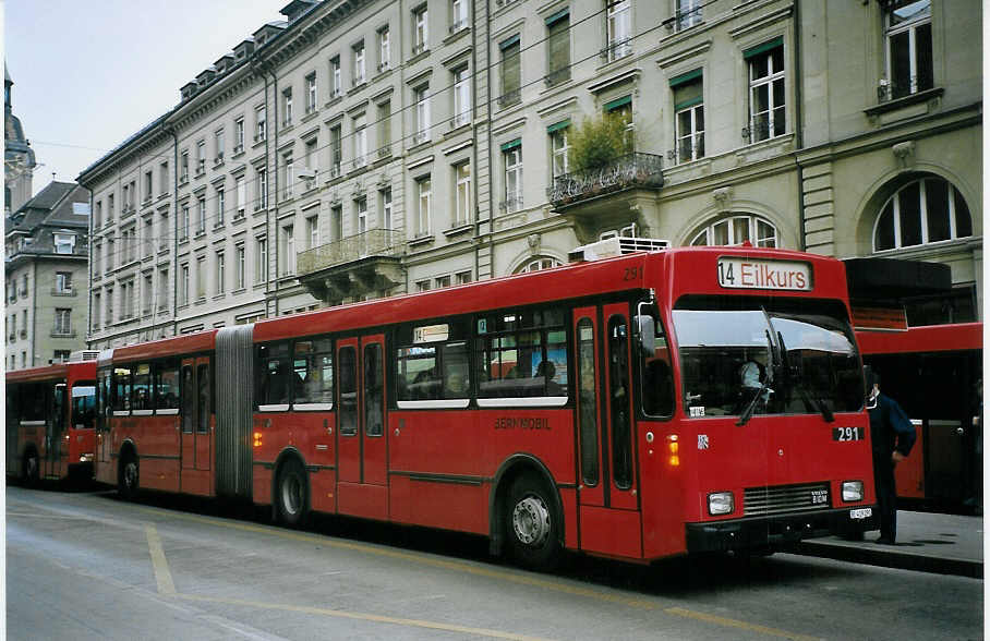 (074'514) - Bernmobil, Bern - Nr. 291/BE 419'291 - Volvo/R&J-Hess-Gangloff am 10. Februar 2005 beim Bahnhof Bern