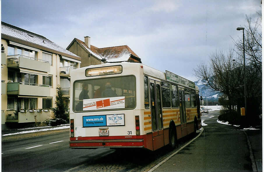 (074'732) - STI Thun - Nr. 31/BE 419'031 - Volvo/R&J (ex SAT Thun Nr. 31) am 14. Februar 2005 in Thun-Lerchenfeld, Waldeck