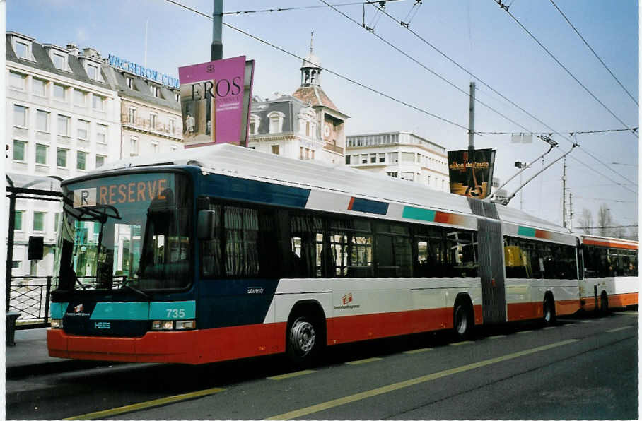 (075'002) - TPG Genve - Nr. 735 - Hess/Hess Gelenktrolleybus am 24. Februar 2005 in Genve, Bel-Air