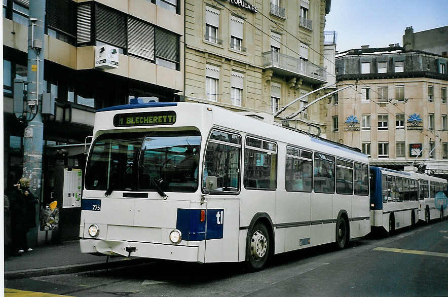 (075'121) - TL Lausanne - Nr. 775 - NAW/Lauber Trolleybus am 24. Februar 2005 in Lausanne, Bel-Air