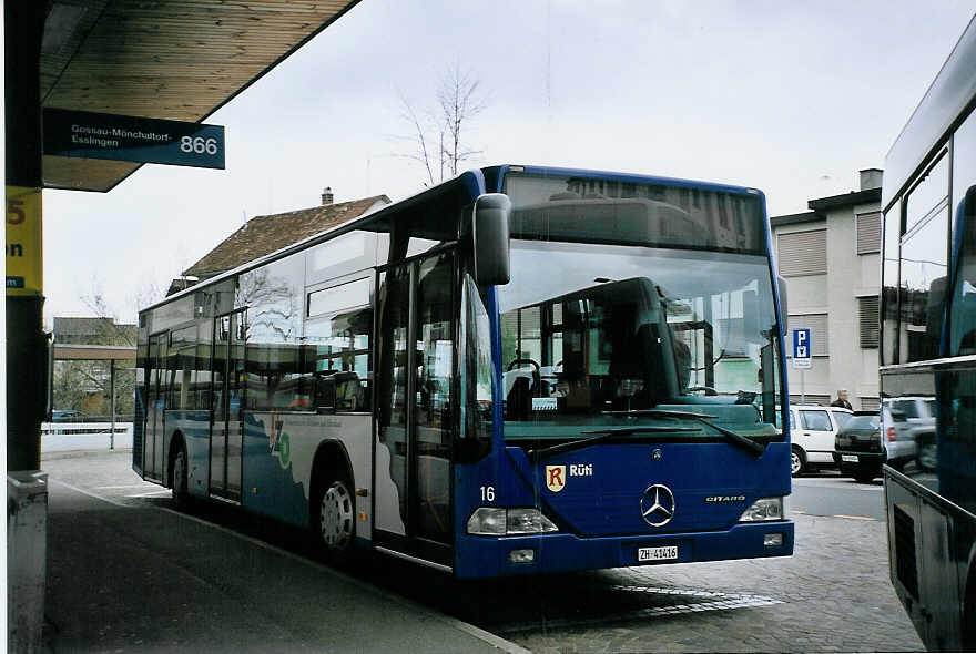 (075'903) - VZO Grningen - Nr. 16/ZH 41'416 - Mercedes am 31. Mrz 2005 beim Bahnhof Wetzikon